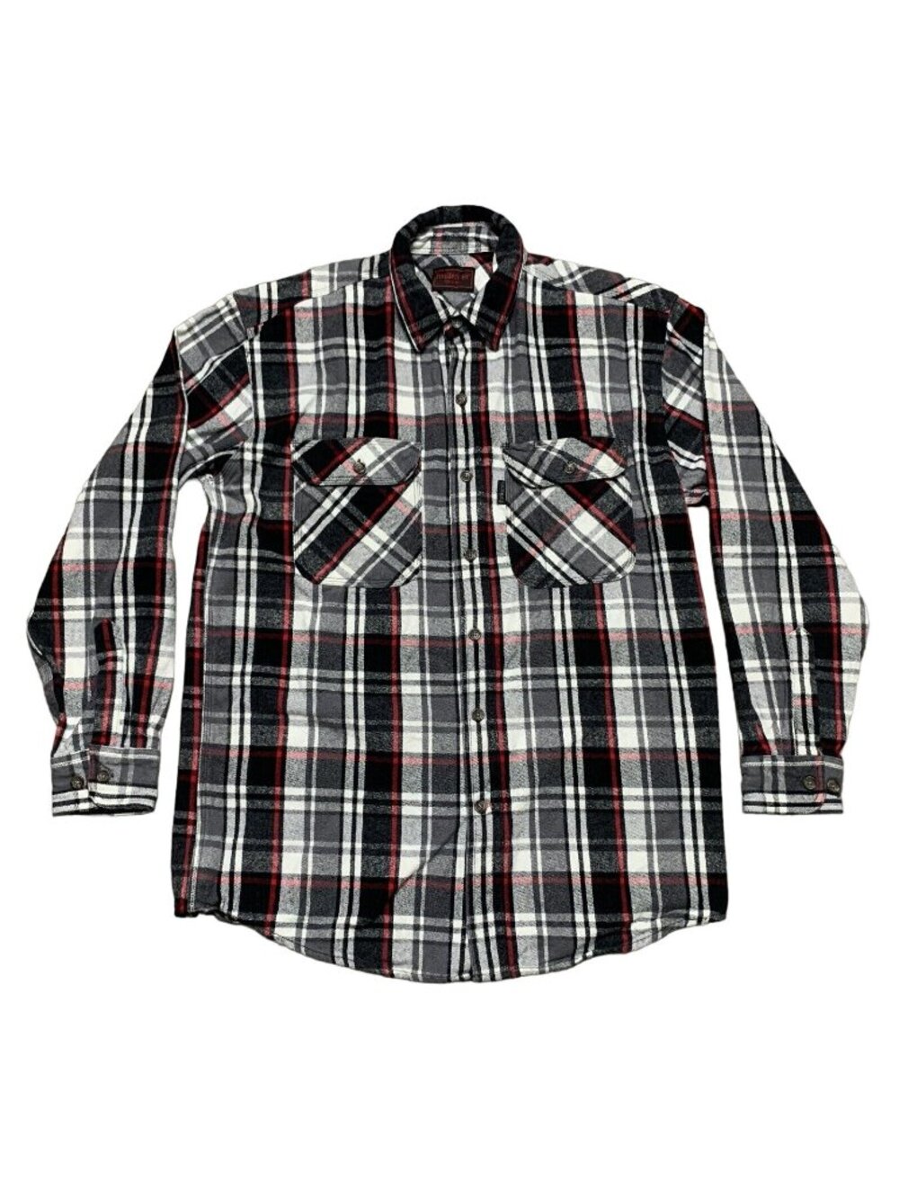 Five Brother Flannel Shirt Mens Large Gray Red Tartan Plaid Long Sleeve Heavy